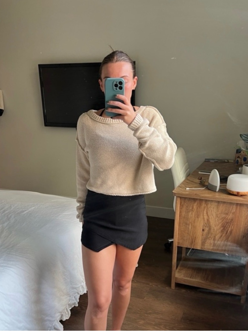 Blue Blush Black Asymmetric Wrap Mini Skort